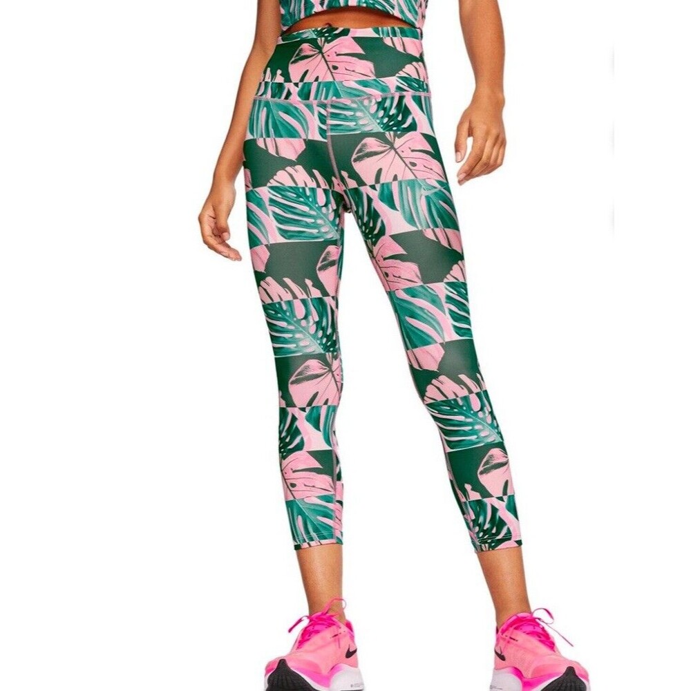 Nike Dri Fit Cropped Leggings Botanical Floral Print Womens Large Drawsting